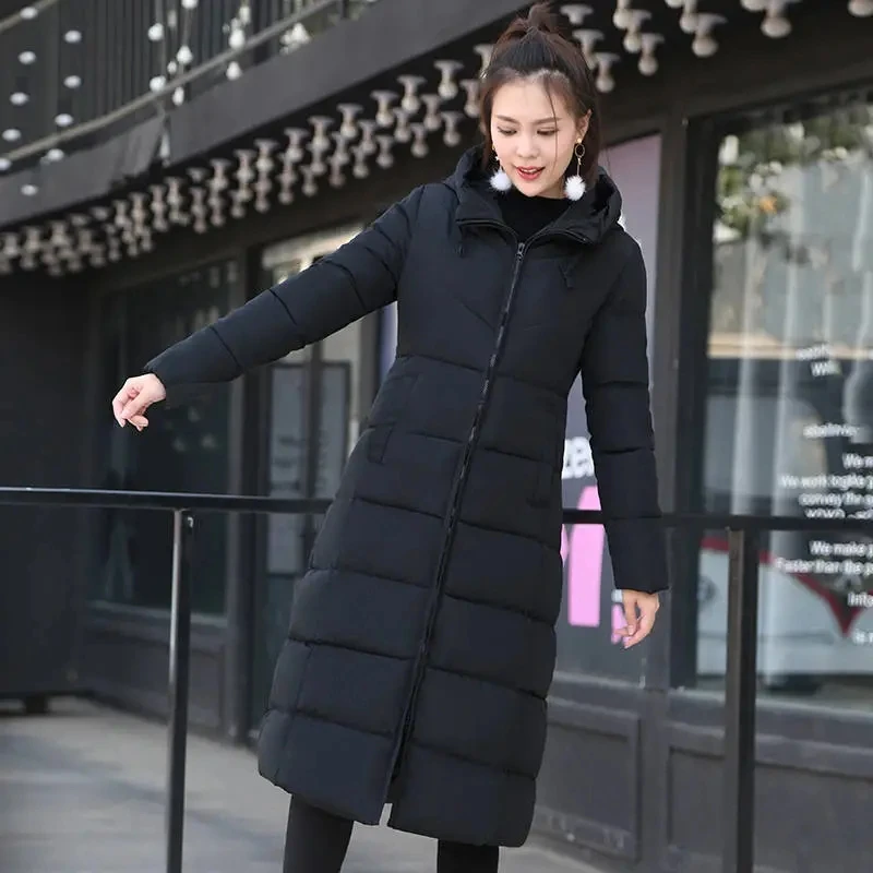 2024 New Black Down Cotton Coats Women Long Warm Winter Jacket Female Windproof Hooded Padded Puffer Parkas Women Overcoat M-4XL