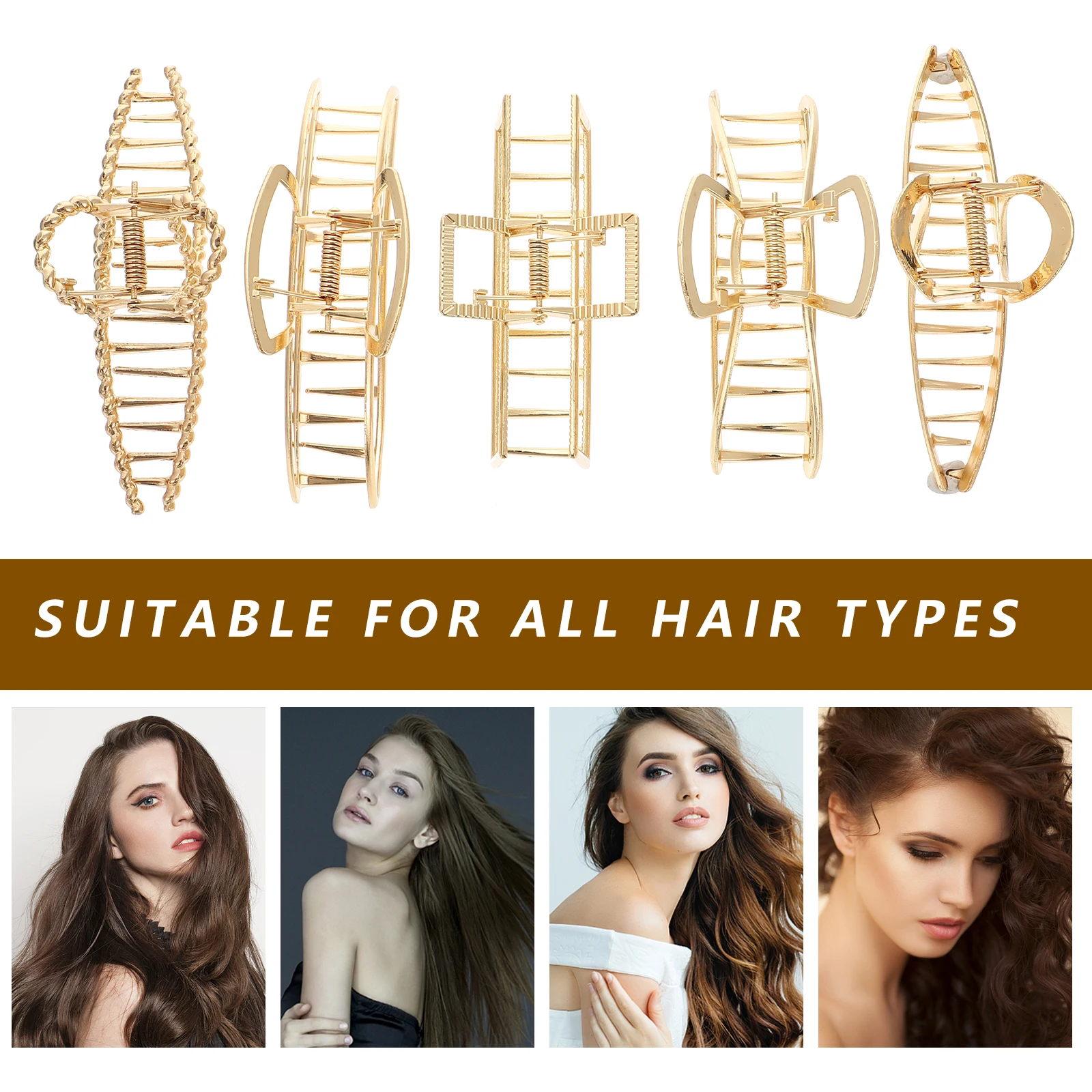 

5pcs Shark Hair Clips Alloy Non-Slip Metal Claw Clips for Thick Curly Hair Detangle Travel Bath Makeup Ponytail Holders Strong