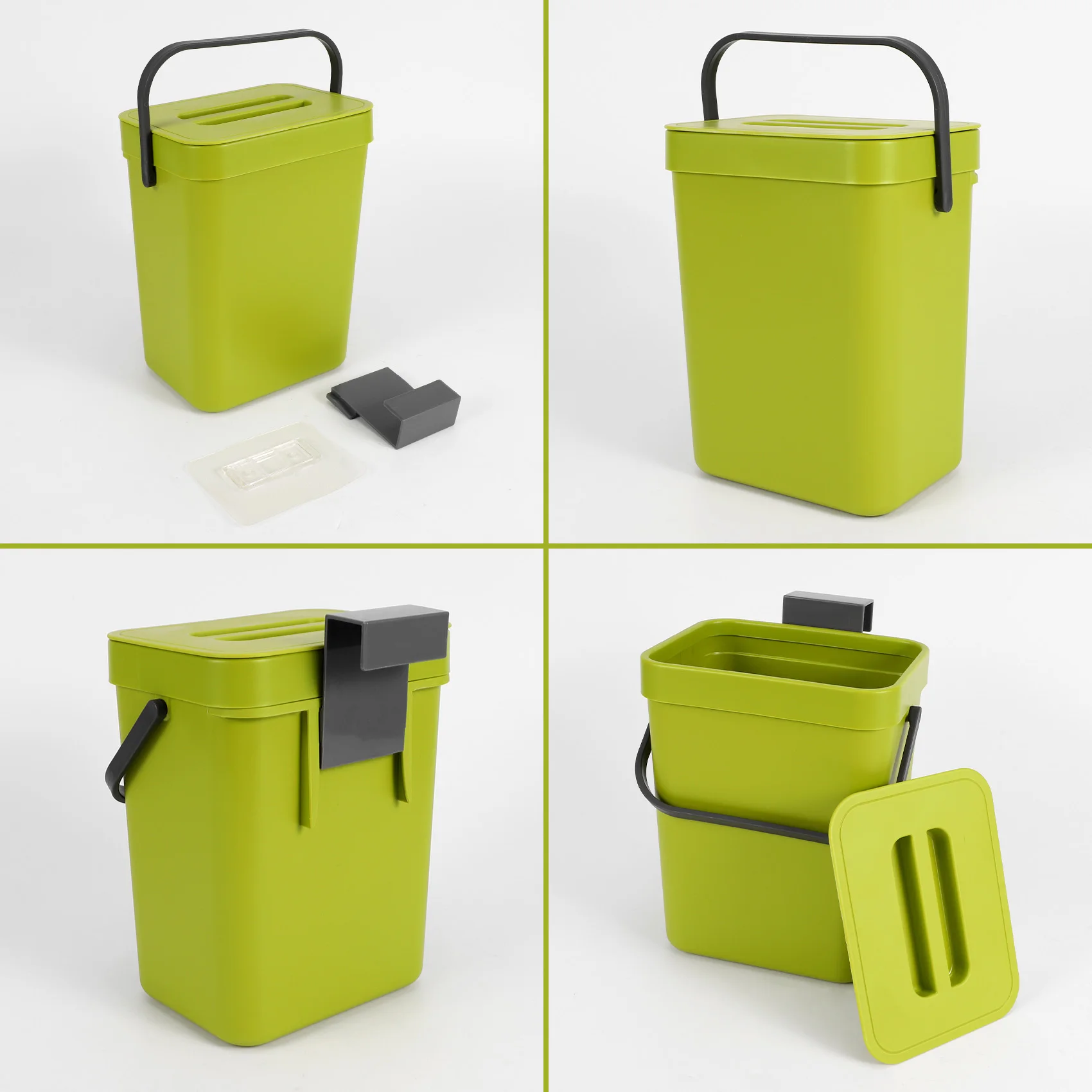 AT84-Trash Can With Lid Under Sink Green Trash Can Plastic Waste Basket Hanging Waste Bin For Bathroom/Office,Waste Compost Bin