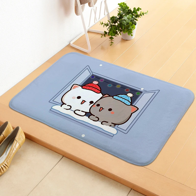 

Children's Bedroom Carpet P-Peach Mochi Cat Funny Doormat Mat for Hallway Cute Bathmat Washable Non-slip Kitchen Living Room Rug