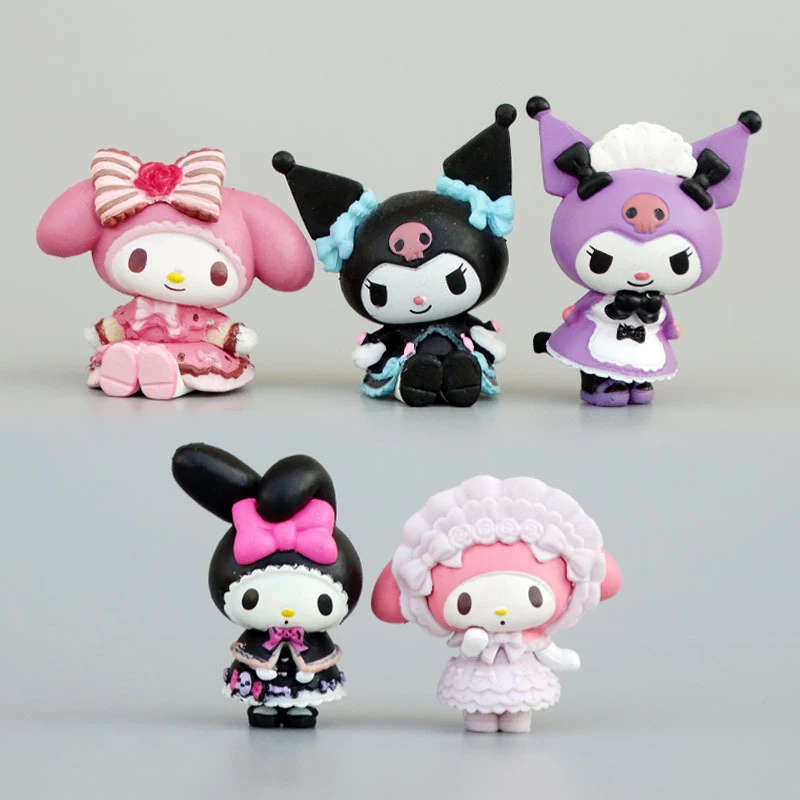 5 pçs/set sanrio anime figura de ação kuromi boneca minha melodia decorações do bolo brinquedo das crianças presente aniversário pequenos itens ornamentos