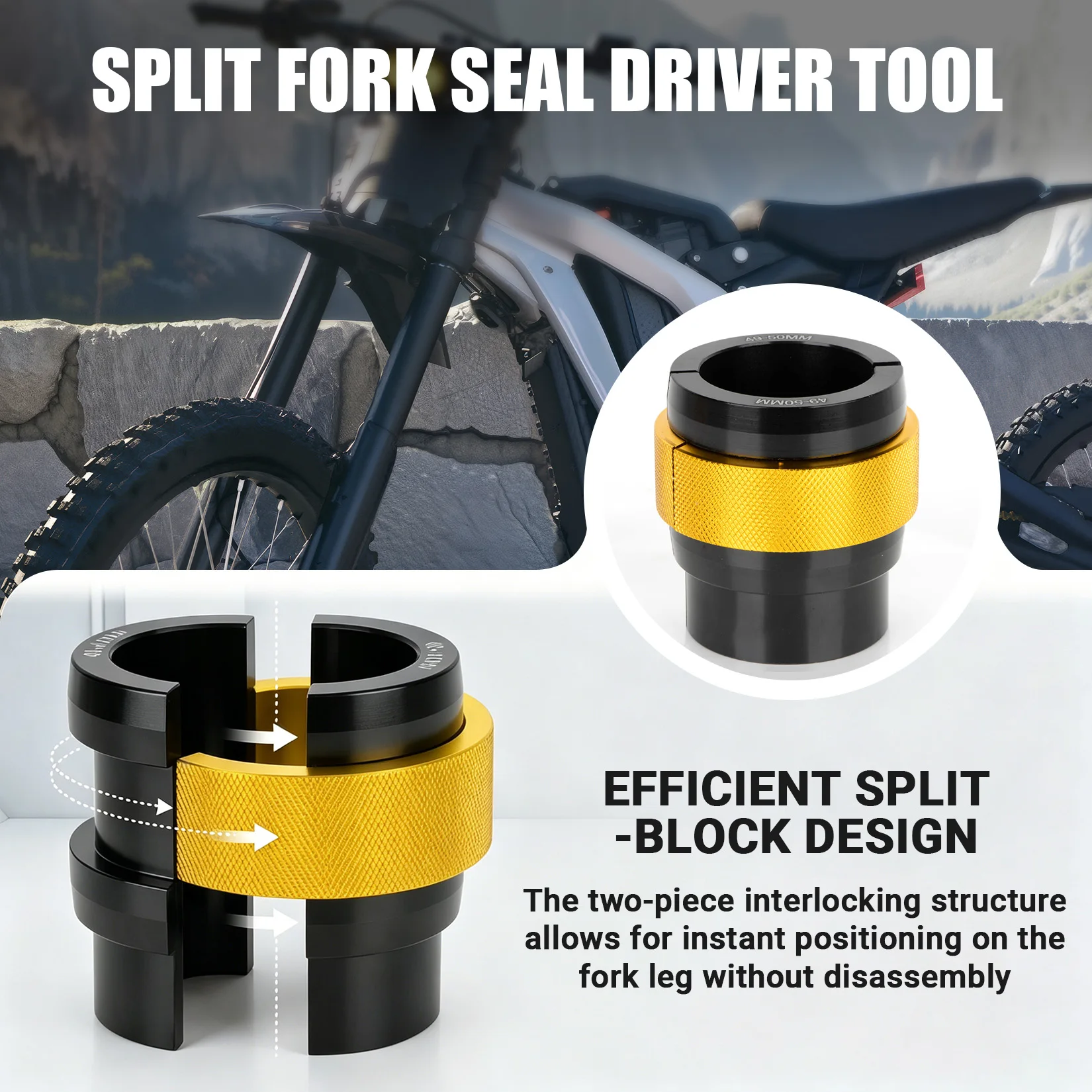 Split Fork Seal Driver Tool CNC Aluminum Alloy Installation Kit for Off-Road Motorcycles & Dirt Bikes for 40-50mm Front Fork Leg