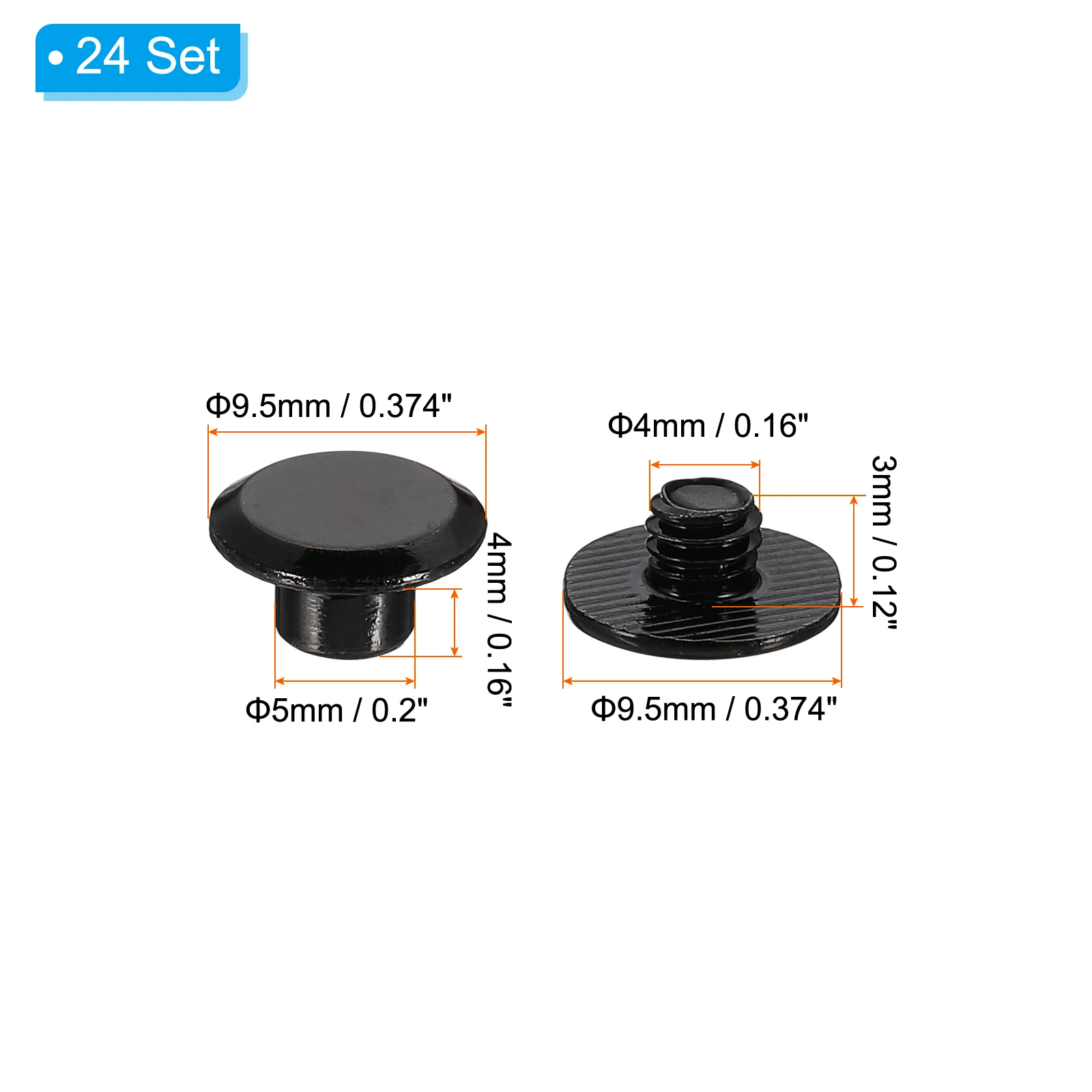 24Sets Chicago Screws Galvanized Iron Chicago Screw Phillips Binding Post Screw Rivets Leather Belt Scrapbook Photo Albums Black