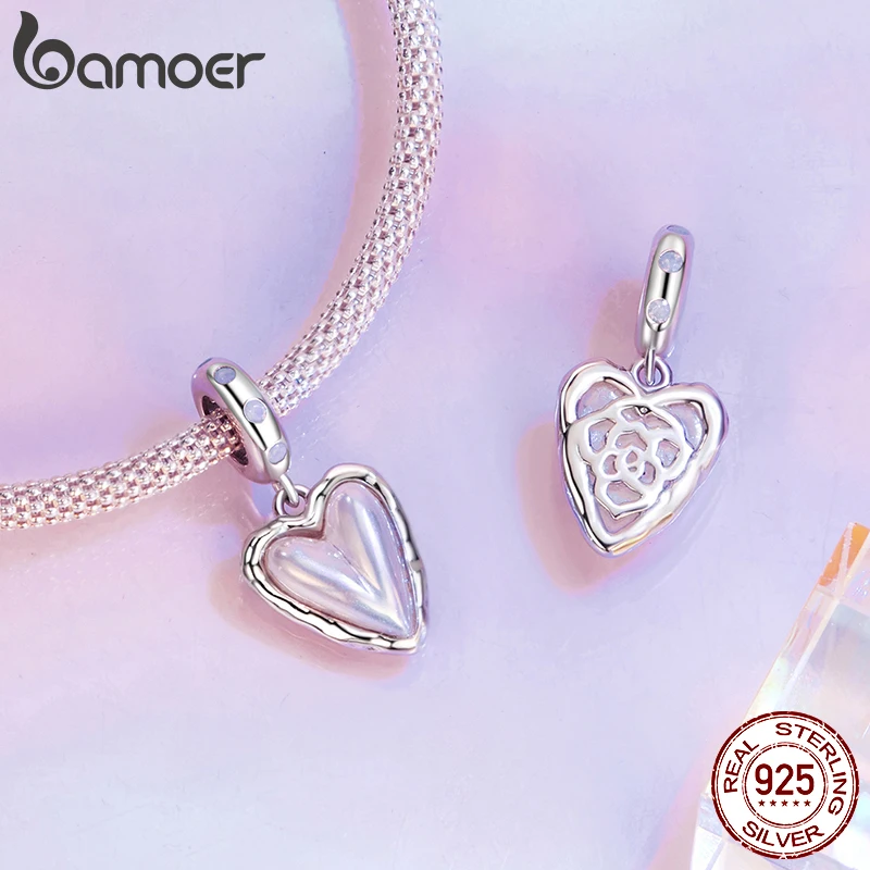 BAMOER Solid 925 Sterling Silver Aurora Heart Charm Bead fit Original Bracelet bamoer Charm DIY Jewelry Accessories SCC2942