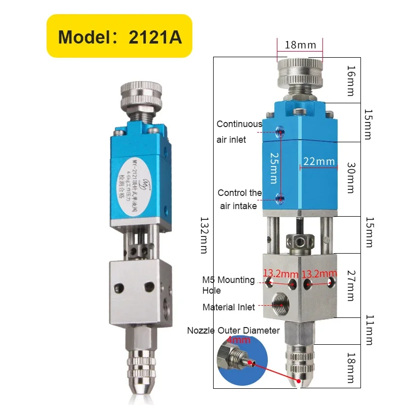 2121Q Industrial Dispensing Valve Pneumatic Double-Acting Needle-off Glue Dispensing Valve No Leak With Micrometer Adjust