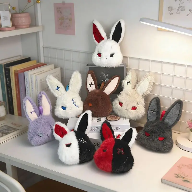 

Gothic Rebel Rabbit Plush Keychain Pendant, Funny Stuffed Doll, Creative Fluffy Toy, Holiday Gift for Easter Halloween Decor