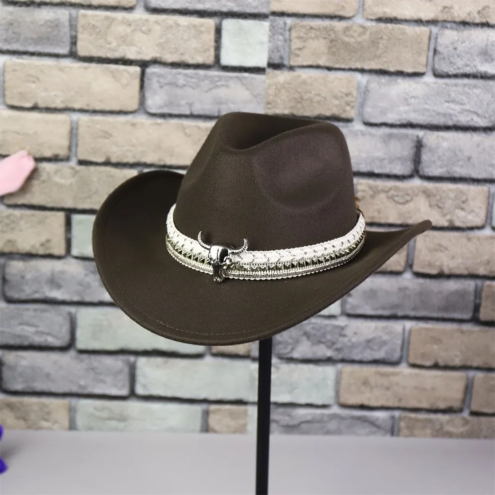 

Ковбойская кепка в стиле вестерн с широкими полями, дышащая шерстяная кепка с козырьком для девочек-ковбой, сплав, голова быка, тибетская шляпа в этническом стиле, Гердсман