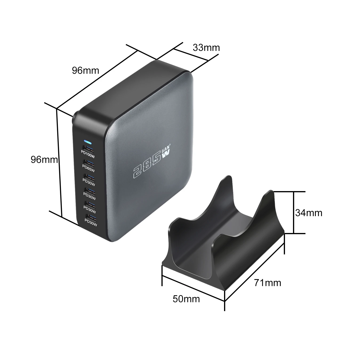 285W GaN Desktop charger 6-port USB Type C PD Charger Fast Charge 3.0 Fast Charger Mobile USB charger For iphone 15 14 Samsung