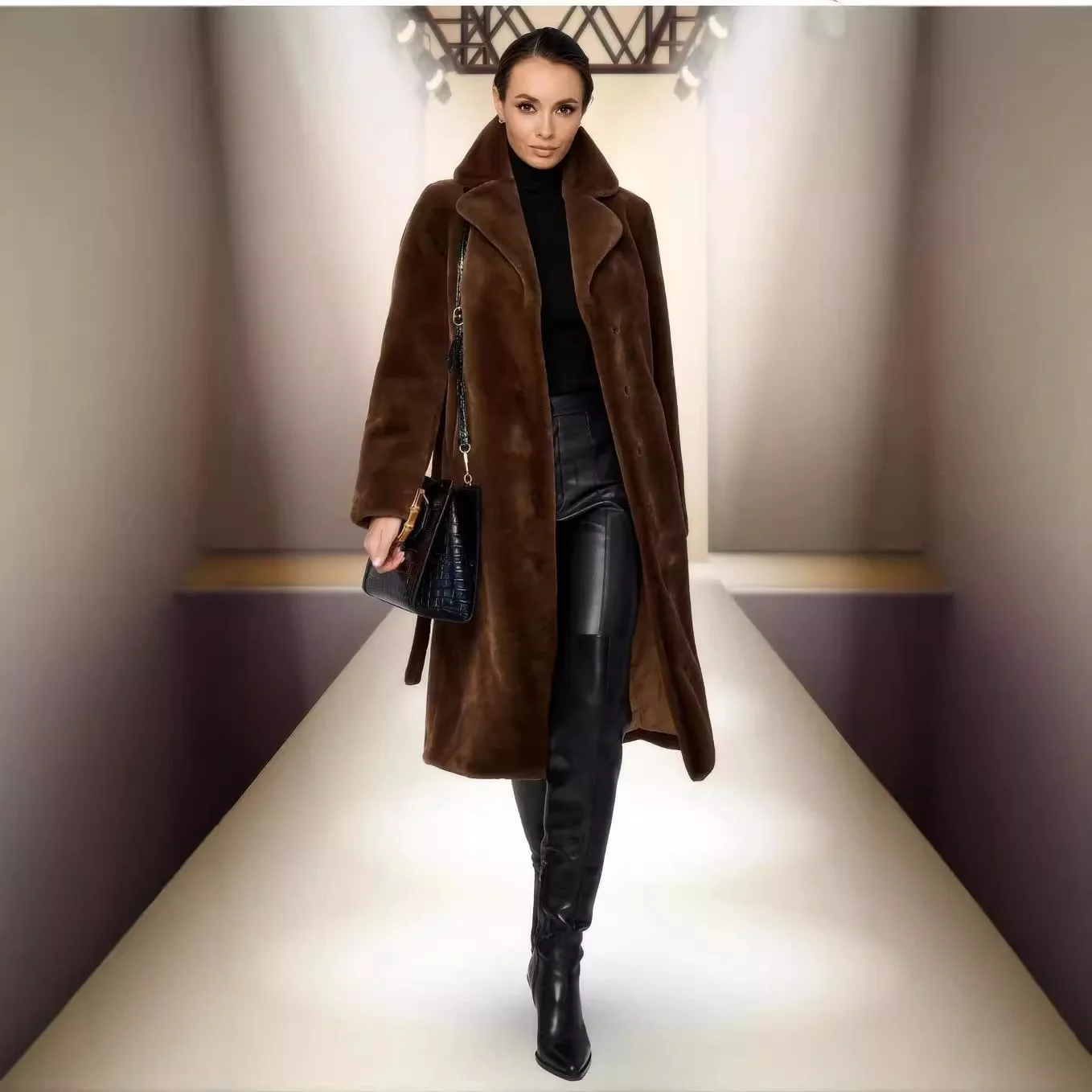 Autumn New Product Imitation Fur Coat Suit Collar Cotton Thickened Long Plush Women's Trench Coat