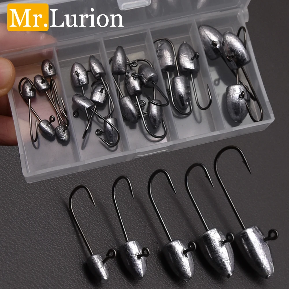 21 teile/schachtel 1g 2g 3g 5g 7g angeln rigging jig kopf haken, wurzelung angelhaken für weiche wurm köder köder, angelhaken set