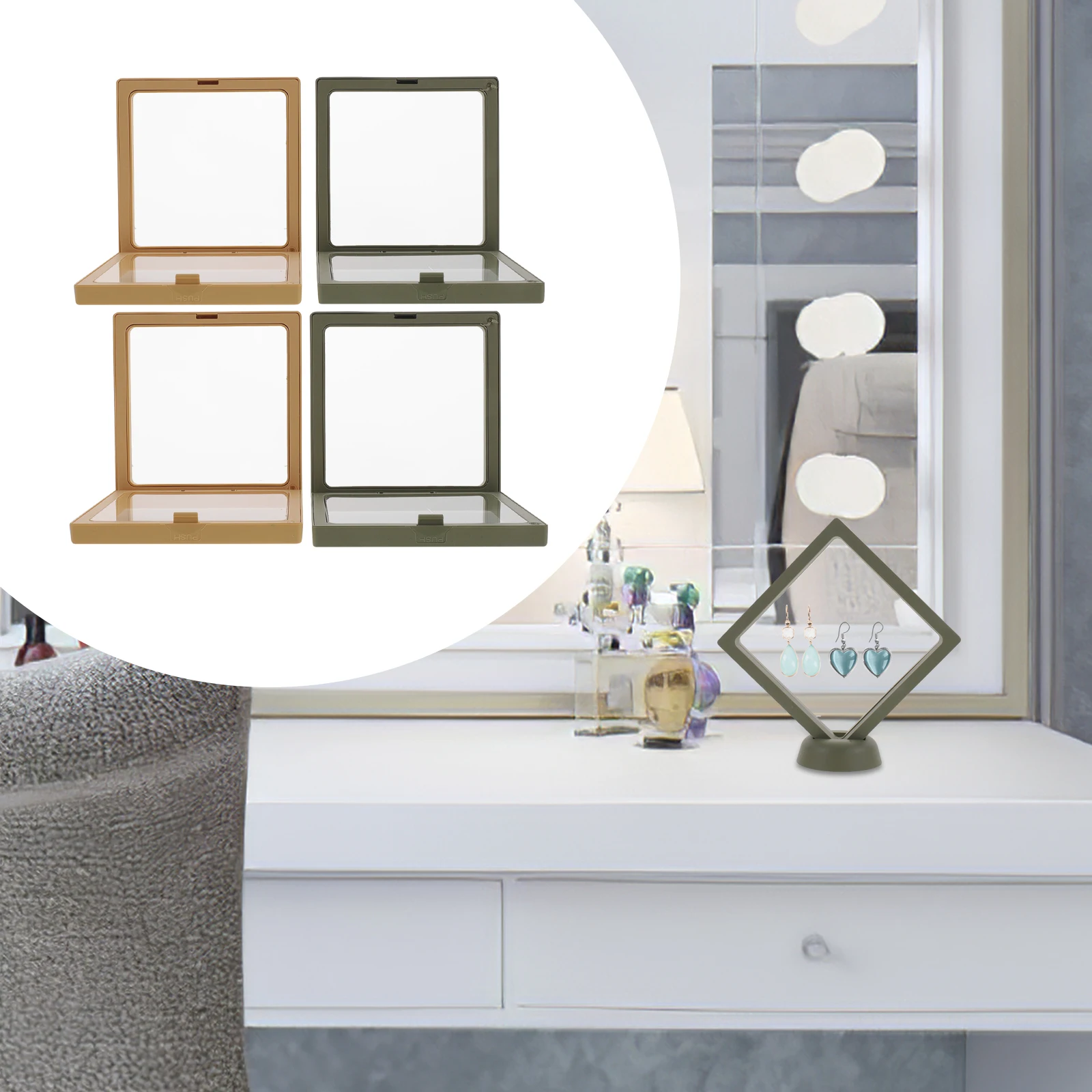 

4 Pcs Jewelry Display Stand Enamel Floating Frame Transparent Case with Holder Storage Coin