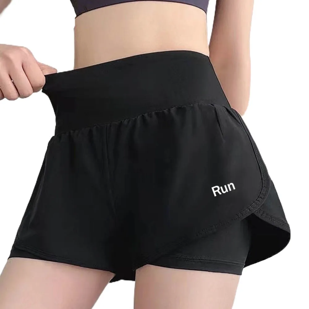 

Fashion Anti-glare Lining 2 in 1 Yoga Shorts Side Pockets Hem Elastic Sports Shorts Breathable Quick Dry Fitness Shorts Summer