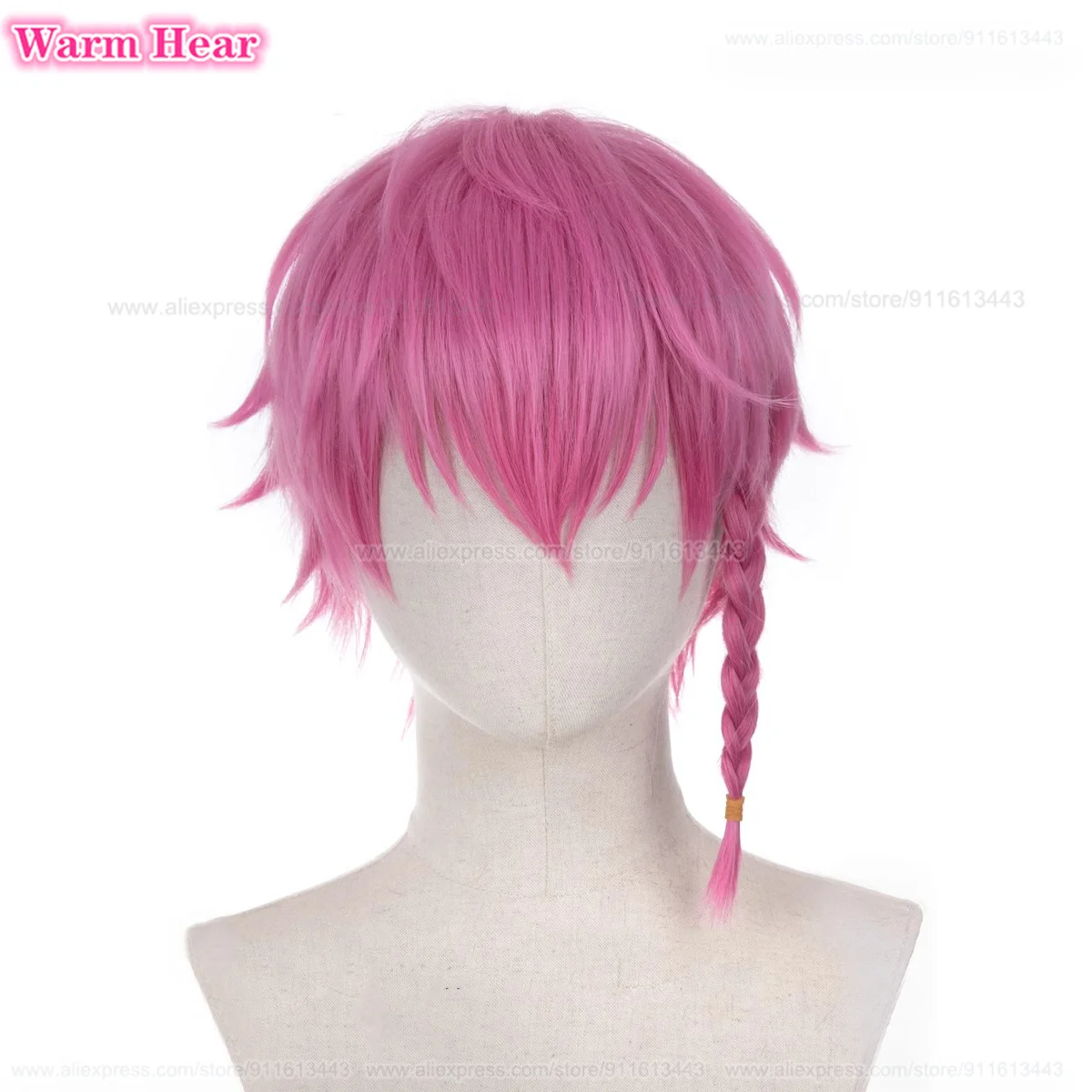 Kurona Ranze Cosplay Wig Anime  Short Purple Pink With Braided Wig Heat Resistant Synthetic Cosplay Anime Wigs +Wig Cap