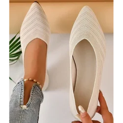 Pointed Toe Flat Shoes Women Office Boat Solid Color Knitted Slip on Shoes Casual Breathable Ballet Flats Women Shoes Loafers