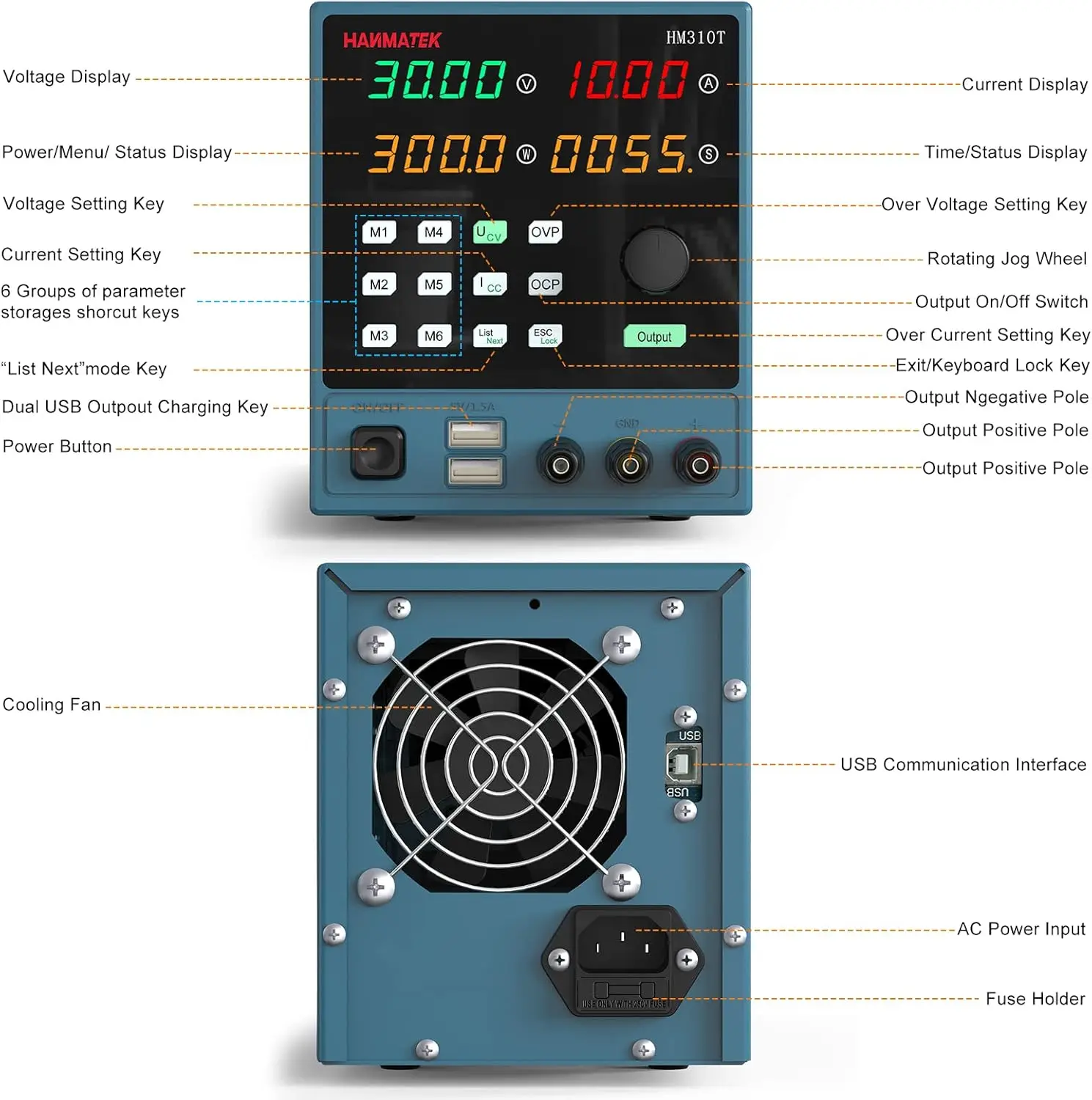 Fonte de alimentação DC programável HM310T 0-30V 0-10A com software USB e PC