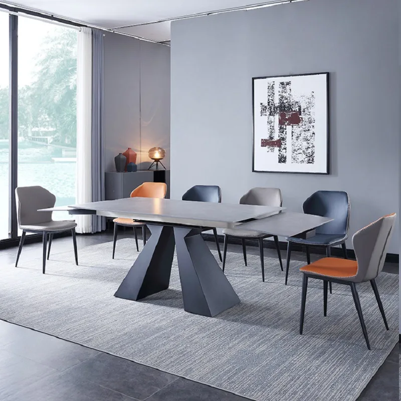 Retractable rock slab dining table, extra long, stretched rock slab dining table on both sides
