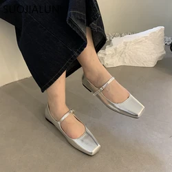 2024 Summer New Brand Women Flats Fashion Square Toe Shallow Mary Jane Shoes Soft Casual Ballet Shoes Slingback Shoes