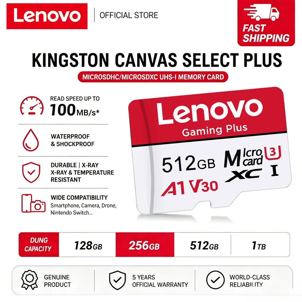 Lenovo Extreme Pro SD Memory Card 128GB High Speed Micro TF SD Card 256GB 512GB 1TB V60 A2 U3 Mini Flash Cards for Phone Camera