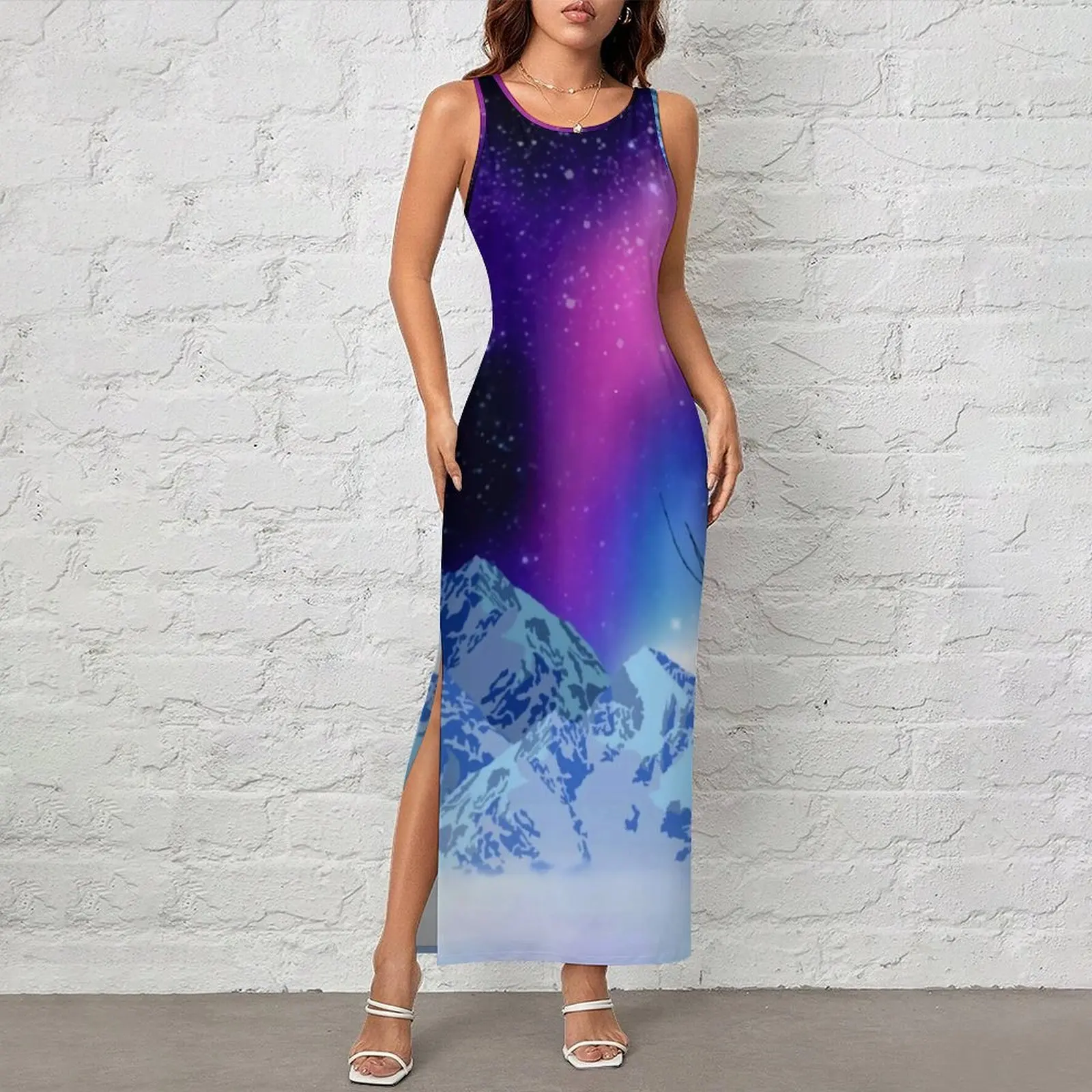 Galaxy Mountains Bodycon Dress Summer Winter Wonderlights Club Sexy Maxi Dresses Womens Graphic Street Wear Dress Big Size