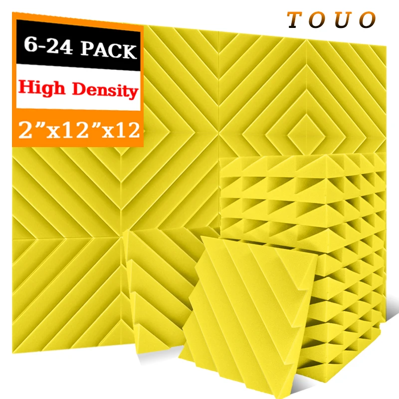 TOUO Sound Absorption Sponge 6-24 Pack Soundproofing Treatment Diamond Groove Sound Absorber Music Studio Acoustic Foam Wall