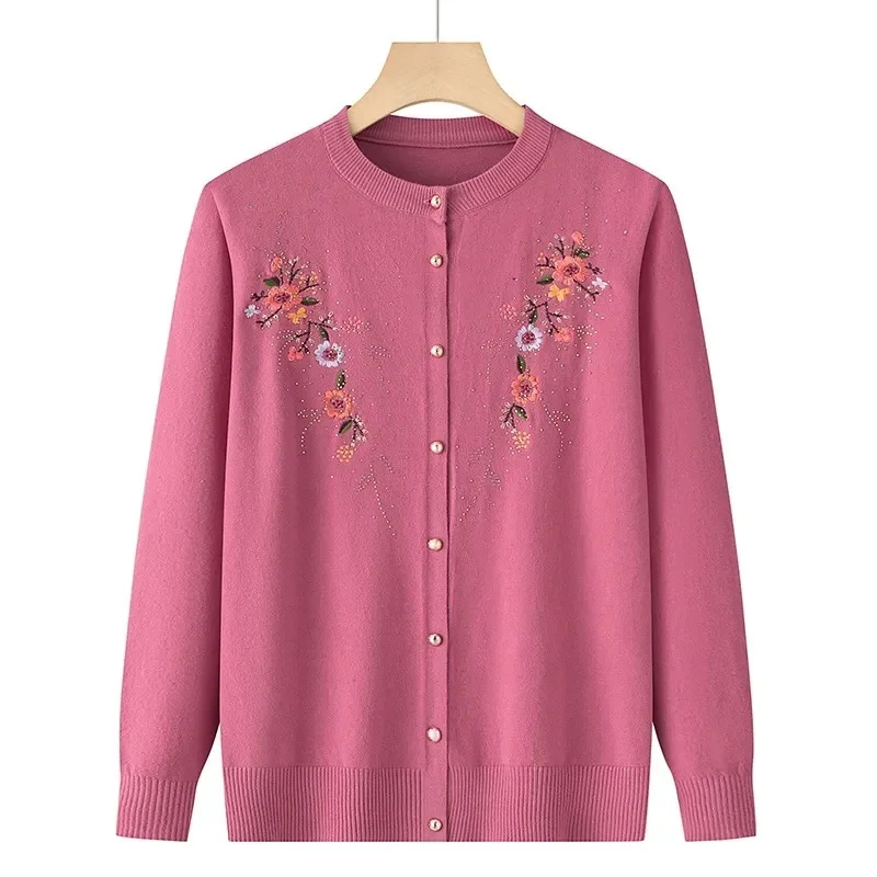 Woman Clothes New Autumn Loose Embroidered Knit Cardigan Mercerized Cotton Cardigan Long-sleeved Round Neck Coat Fashion Joker