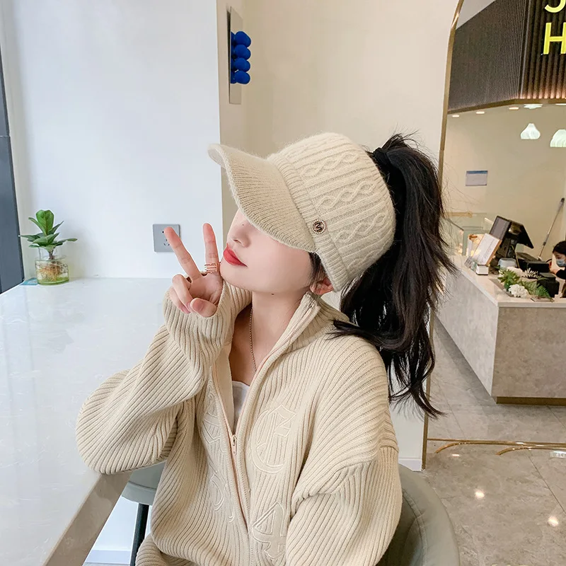 

1 шт., новая модная пустая спортивная вязаная шапка, женская шапка с хвостиком в виде утконоса, универсальная осенне-зимняя уличная шапка