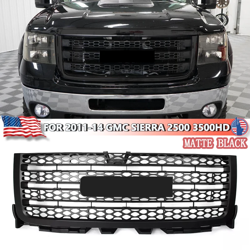 

SAIQINGSP Grille Grill Racing Upper Replacement for GMC Sierra 2500 HD Denali 2011-2014 Matte Black Front Upper Grille Assembly