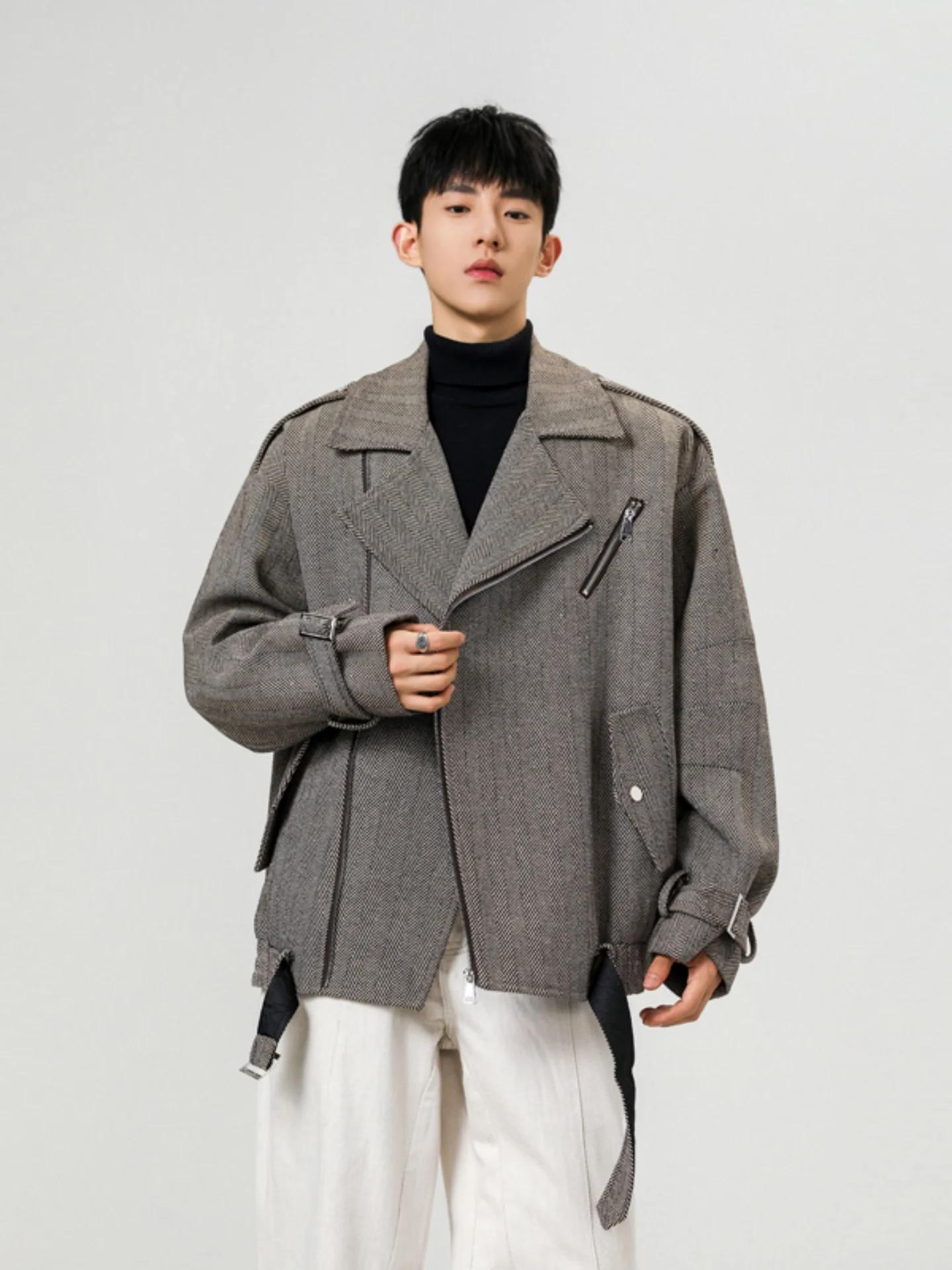 

Мужское шерстяное пальто Young Vitali Sle: шикарное ретро-пальто в стиле французского шика, осеннее, теплое, на молнии, с декоративными элементами, свободного кроя