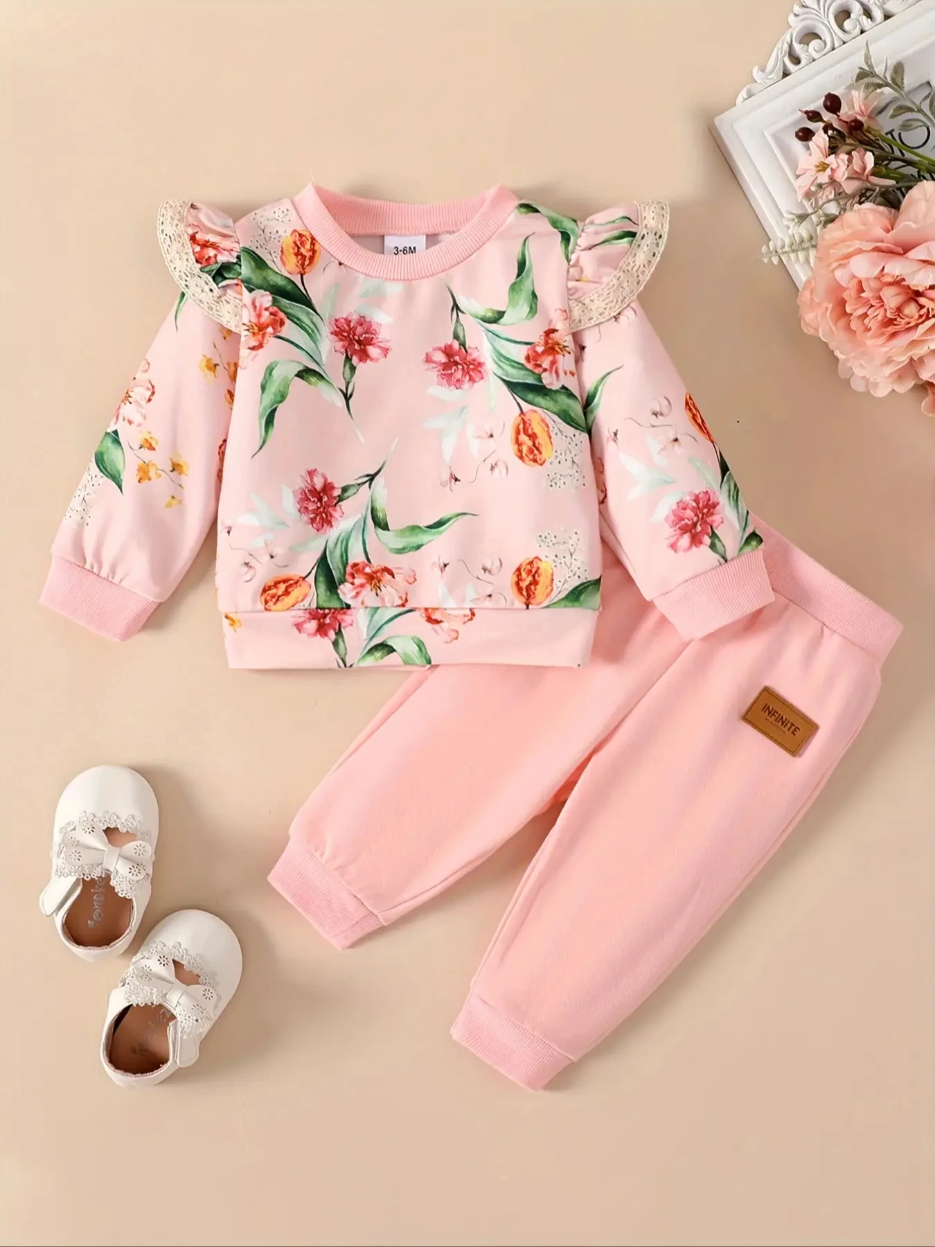 2024 Spring and Autumn Two Piece Cute Girl Flower Clothing Casual Pants Children\'s Casual Clothing