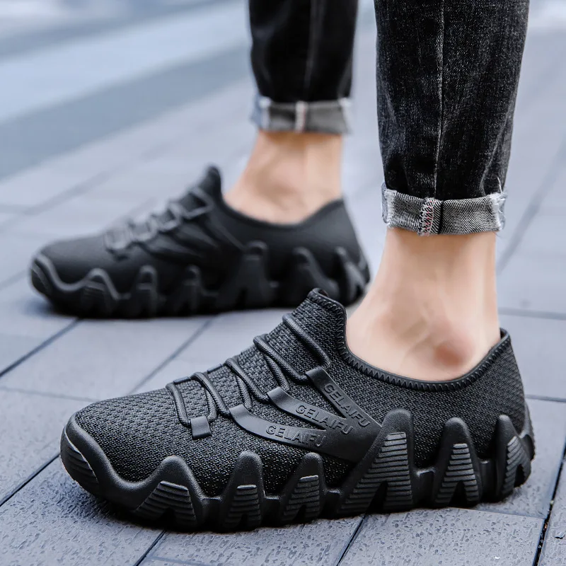 Fashion Rain Boots Men's Short Tube Shoes Waterproof Non-slip Rain Boots Low Help Wear-resistant Kitchen Work Flat Rubber Shoes - Image 4