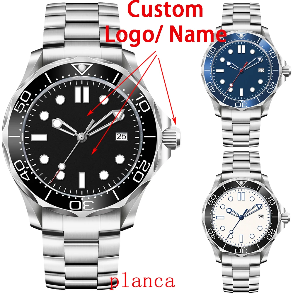 Мужские часы из нержавеющей стали с индивидуальным логотипом 41 мм, автоматический механизм NH35, часы с сапфировым стеклом, светящиеся