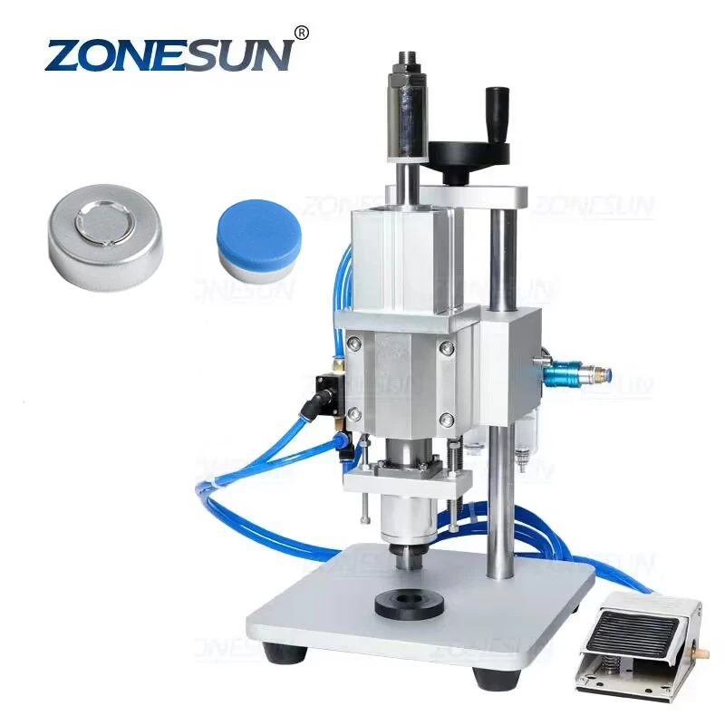 ZONESUN Semi-automatic Pneumatic Capping Machine Glass Vial Small Bottle Capper Aluminum Plastic Glass Vial Crimper