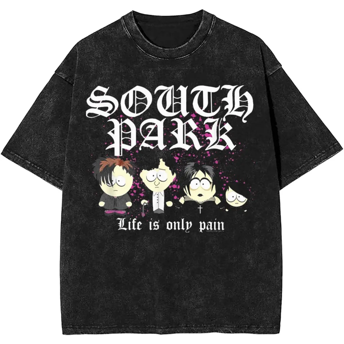 2024 New Design Southpark Goth Kids Life Is Only Pain Shirts Outfit Men Women Washed Tees Tops High Street T-shirts