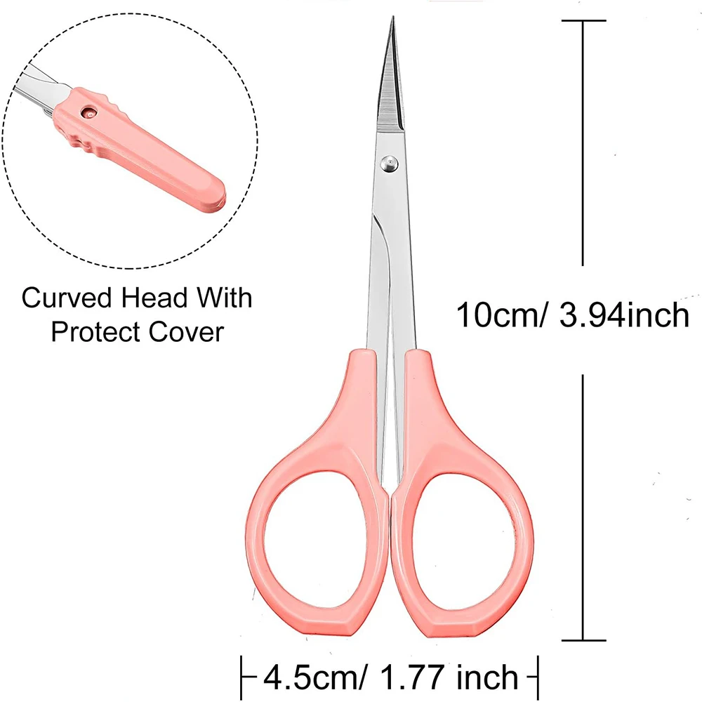 2Pcs 4 Inch Portable Eyebrow Eyelash Trimming Scissors Set, Stainless Steel with Protective Case, Pointed Curved & Round Tip