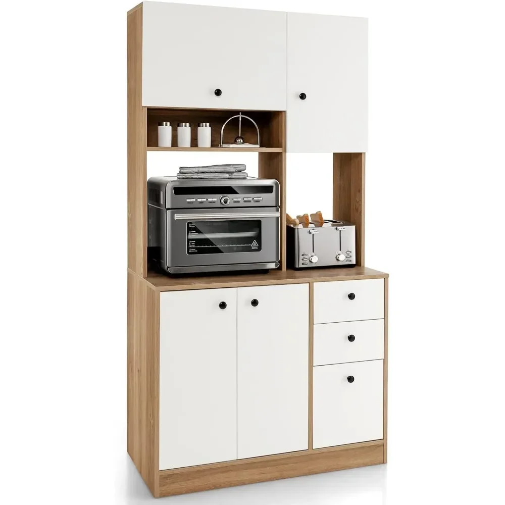 

Kitchen Cabinet, 71'' Freestanding Pantry with 3 Cabinets & Drawers, Adjustable Shelves, Kitchen Cabinet