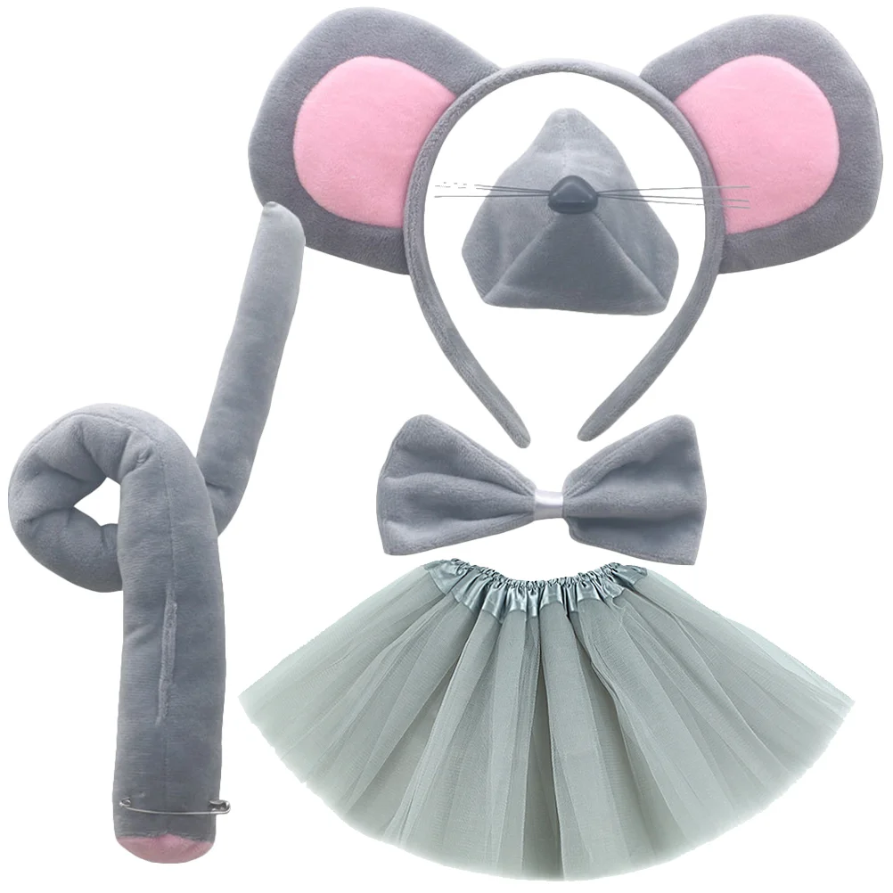 Stuffed Animal Cartoon Mouse Headband Costume Kids Ears for Girl Tail Rat Grey Headbands Boy