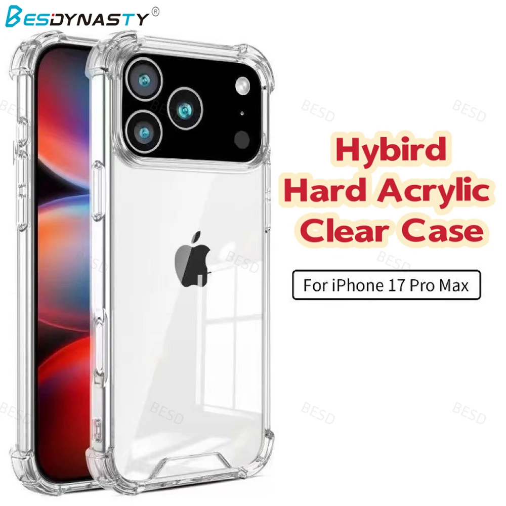 Hybrydowe twarde akrylowe przezroczyste etui do iPhone 18 Pro 17 Pro Max 16 15 14 13 12 11 ProMax z poduszką powietrzną, odporne na wstrząsy, przezroczysta tylna obudowa