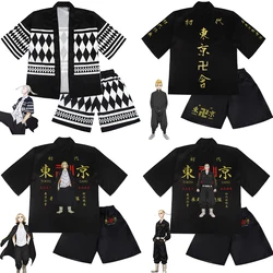 Anime Tokyo Revengers Cosplay T-shirt Cloak Sano Manjiro Mikey Draken Tokyo Manji Gang Kimono Summer Short-sleeve Tees Tops