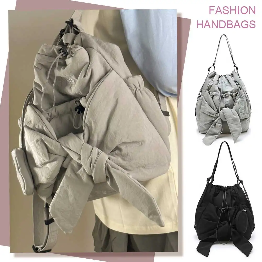 Frauen Mama Mutterschaft Rucksack Große Kapazität Bogen Kordelzug Rucksack Einfarbig Casual Rucksack Damen Reise Rucksack