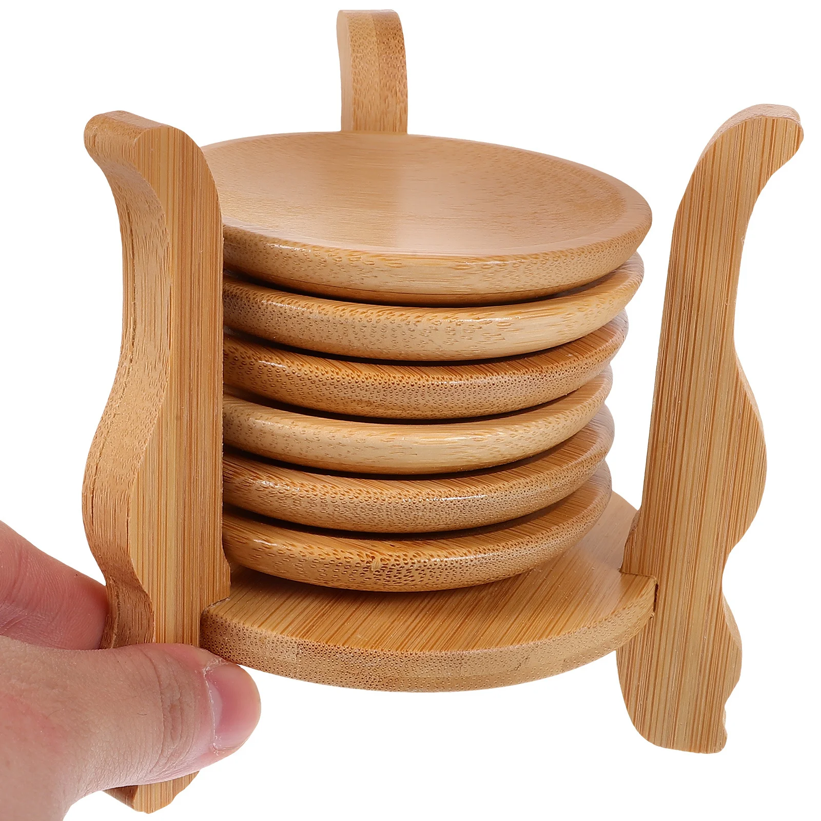 

1Set Round Bamboo Coasters Coaster Holder Tea Coffee Table Drink Surface Protectors Bamboo Coasters Coaster Holder
