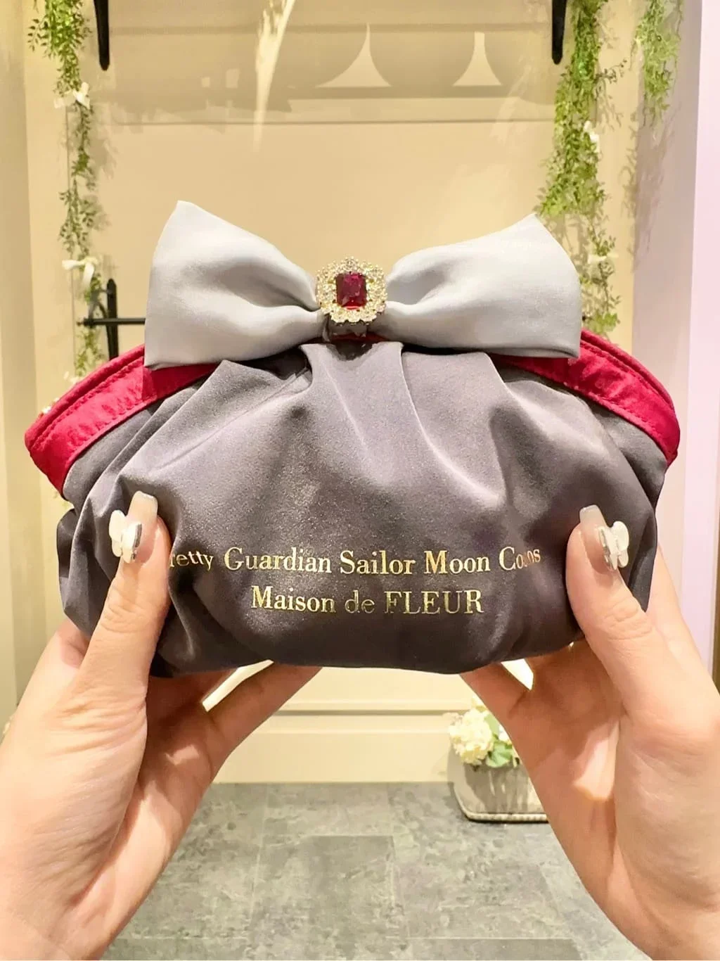 Bolsas de cosméticos de estilo japonés para mujer y niña, Mini bolsos de mano portátiles con lazo de diamantes de imitación, bolso de bola de masa