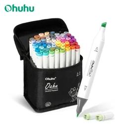 Ohuhu Oahu 60 Colors Marker Pen Set Alcohol Art Markers Dual Tips Felt Pen Sketching Drawing Graffiti Manga School Art Supplies