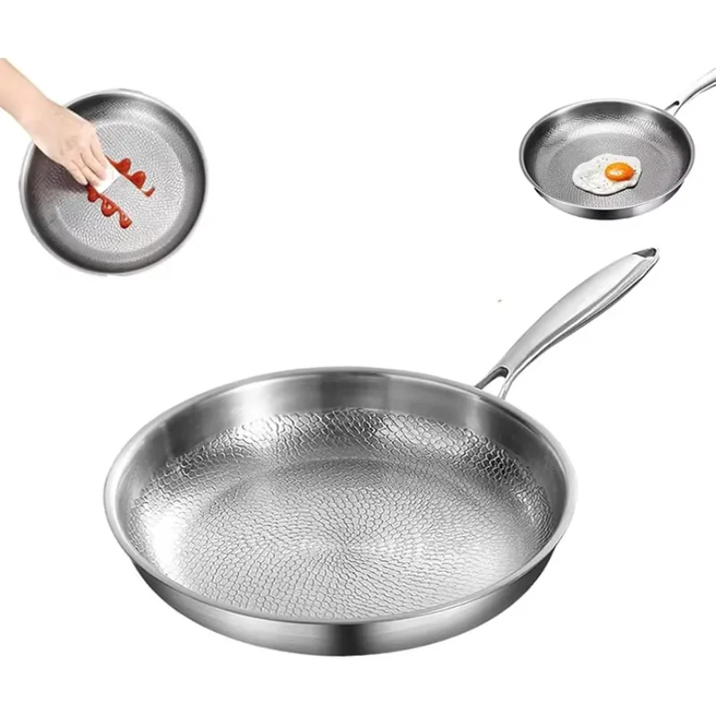5-Layer Uncoated Titanium Frying Pan, Healthy Low-Oil Cookware for Home Use