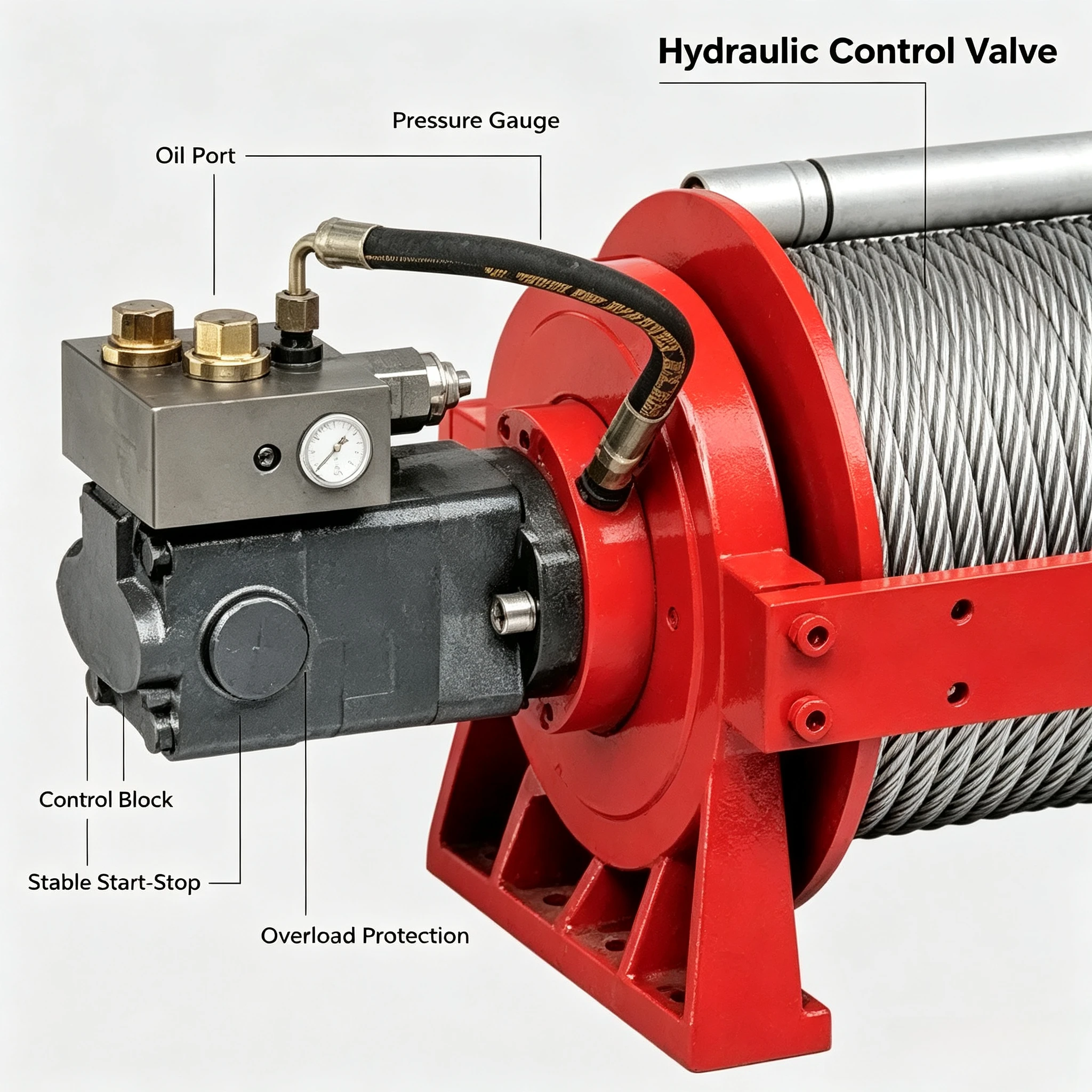 Small 9-ton hydraulic winch Pneumatic clutch Remote control steel wire 25m lifting height Suitable for marine crane trailers