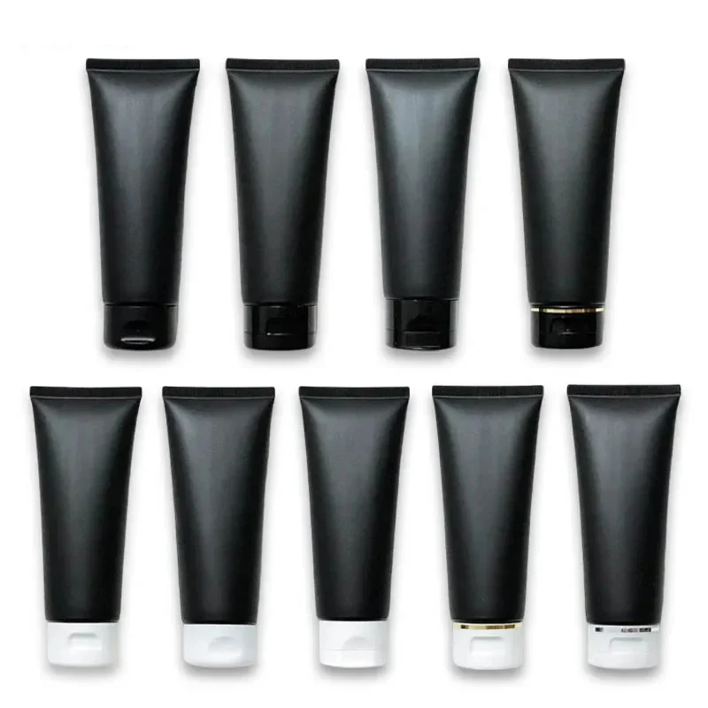 

5PCS 100ml Empty Matte Black Tubes With Flip Caps Refillable Face Cream Containers Frosted Plastic Makeup Bottles For Travel
