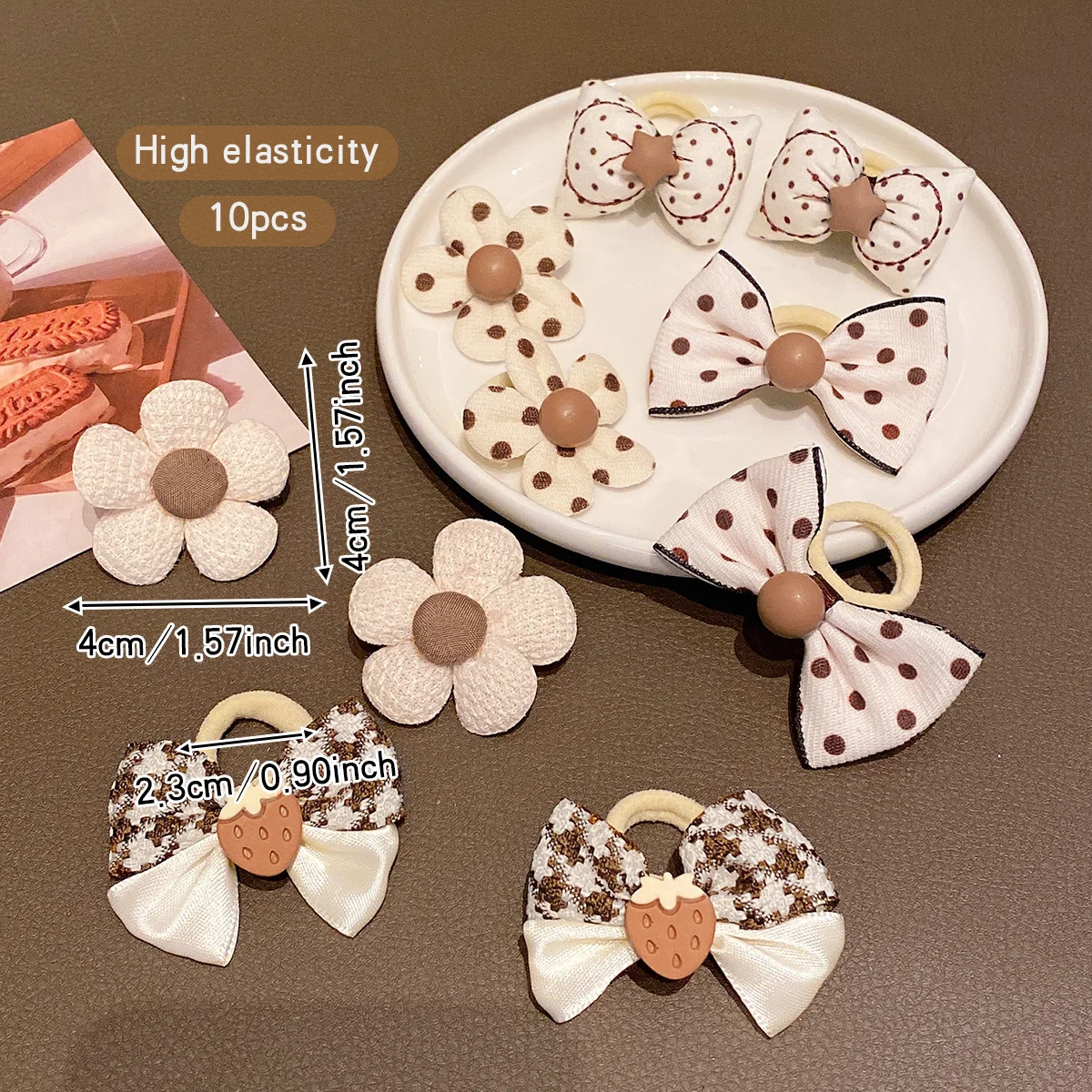 10 Korean version flower bow elastic bands, sweet and cute hair accessories suitable for daily use