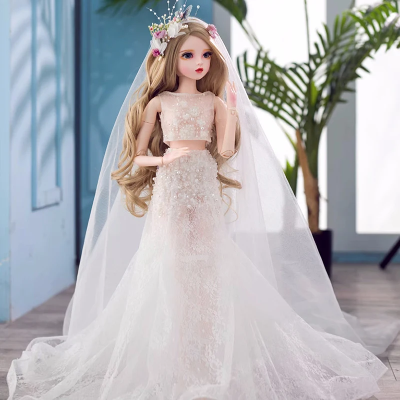 YUTOTUE 60 cm Hoogte Meisje Pop Grote BJD Speelgoed Handbeschilderd Make-Up Levensechte Mooie Kleding Pak Krullend Haar Pruik