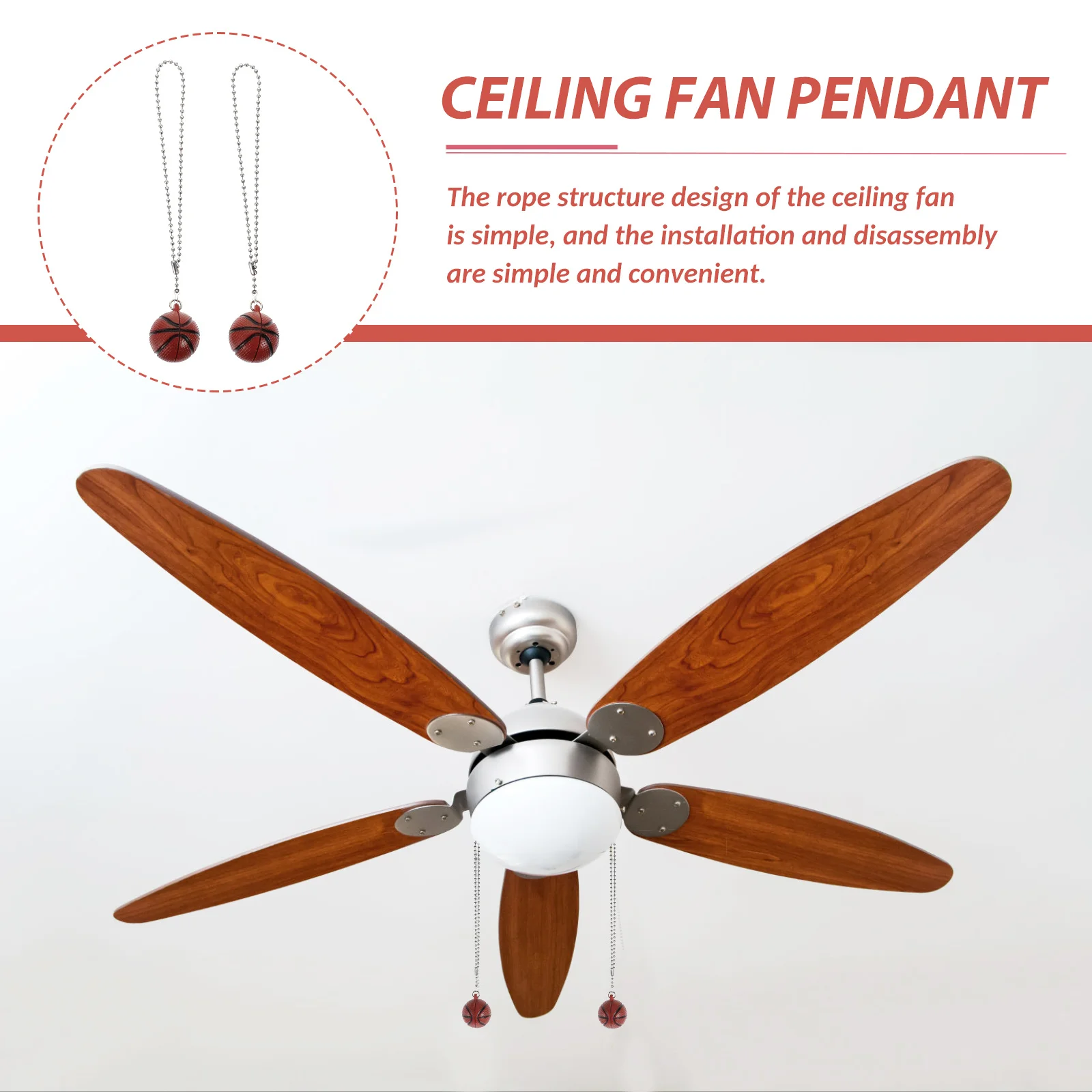 

2pcs Ceiling Fan Beaded Chain Extension Basketball Lamp Pull Pendant For Ceiling Lights Fans Beaded Pull Chain Extension