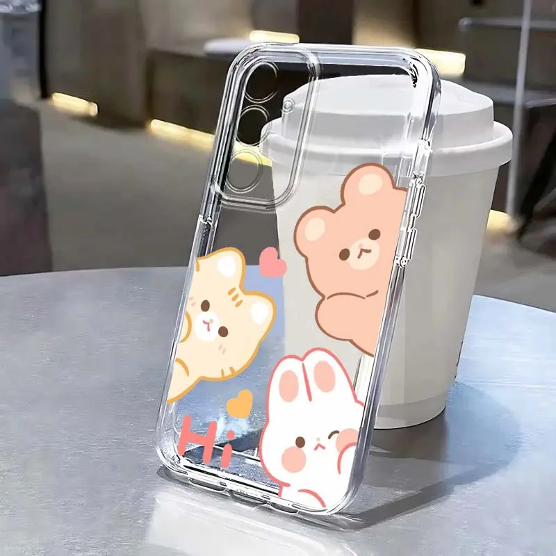 

Cartoon Pig Rabbit Pattern Phone Case For Samsung A71 A51 A55 A52 A35 A25 A37 A17 A07 A54 A15 A14 A05 A13 A73 5G Transparent