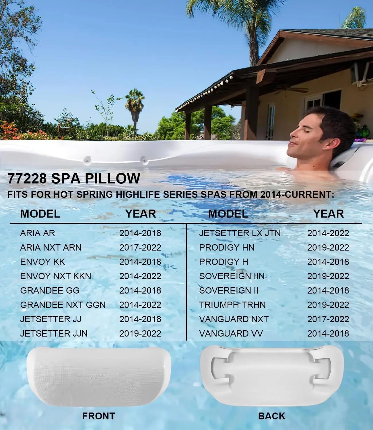 4PCS 77228 1411501 Hot Tub Spas Pillows for Hot Spring Highlife Series Spas from 2014-Current: Aria, Envoy, Grandee, Jetsetter,